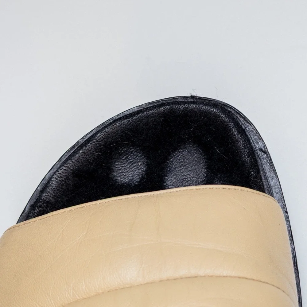 Marni‎ Beige & Black Women's Leather Sheepskin Slides Sandals Sz US 6.5